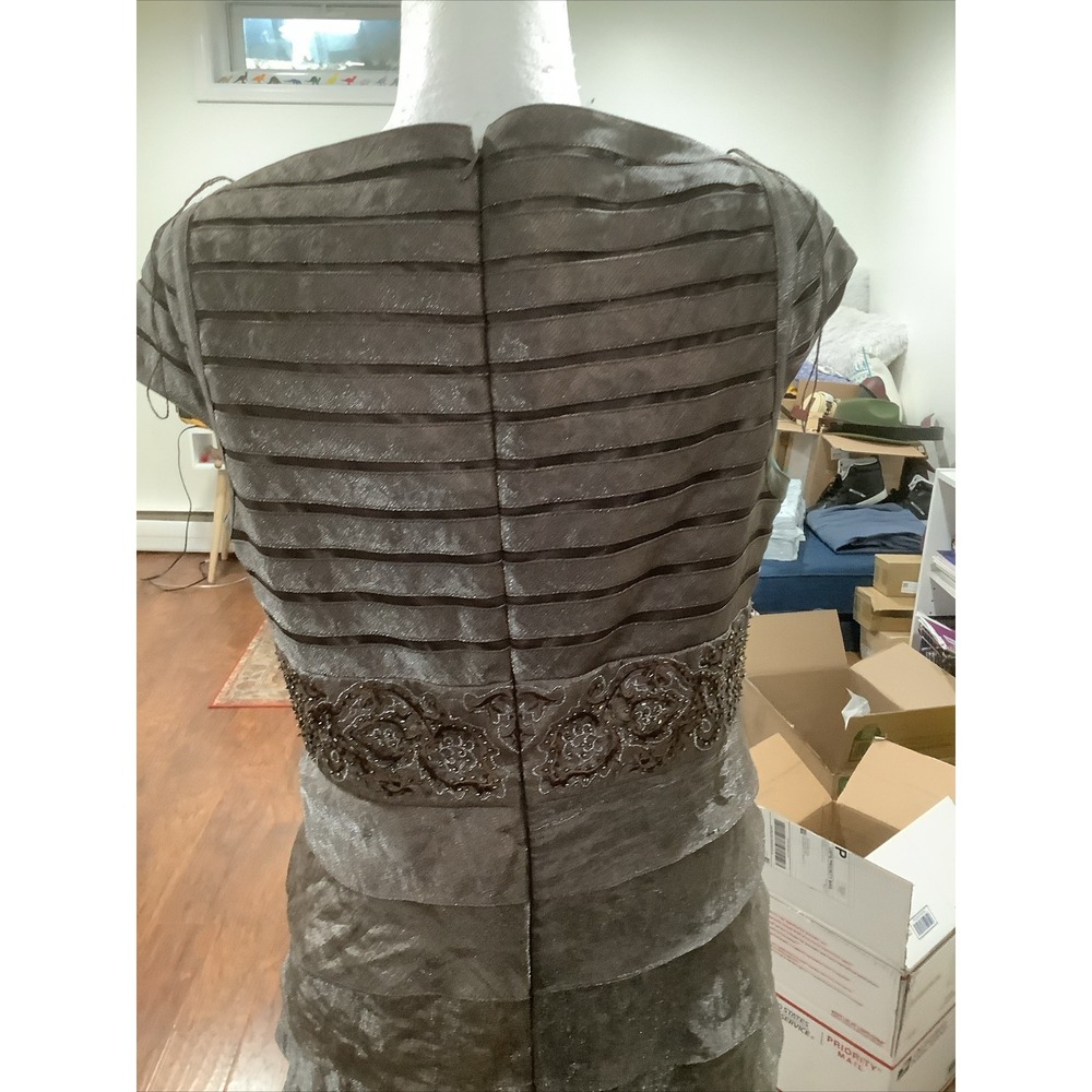 Adrianna Papell Long Formal Dress Brown Shimmering Multi Layered Beaded Wt S12 - Picture 4 of 11